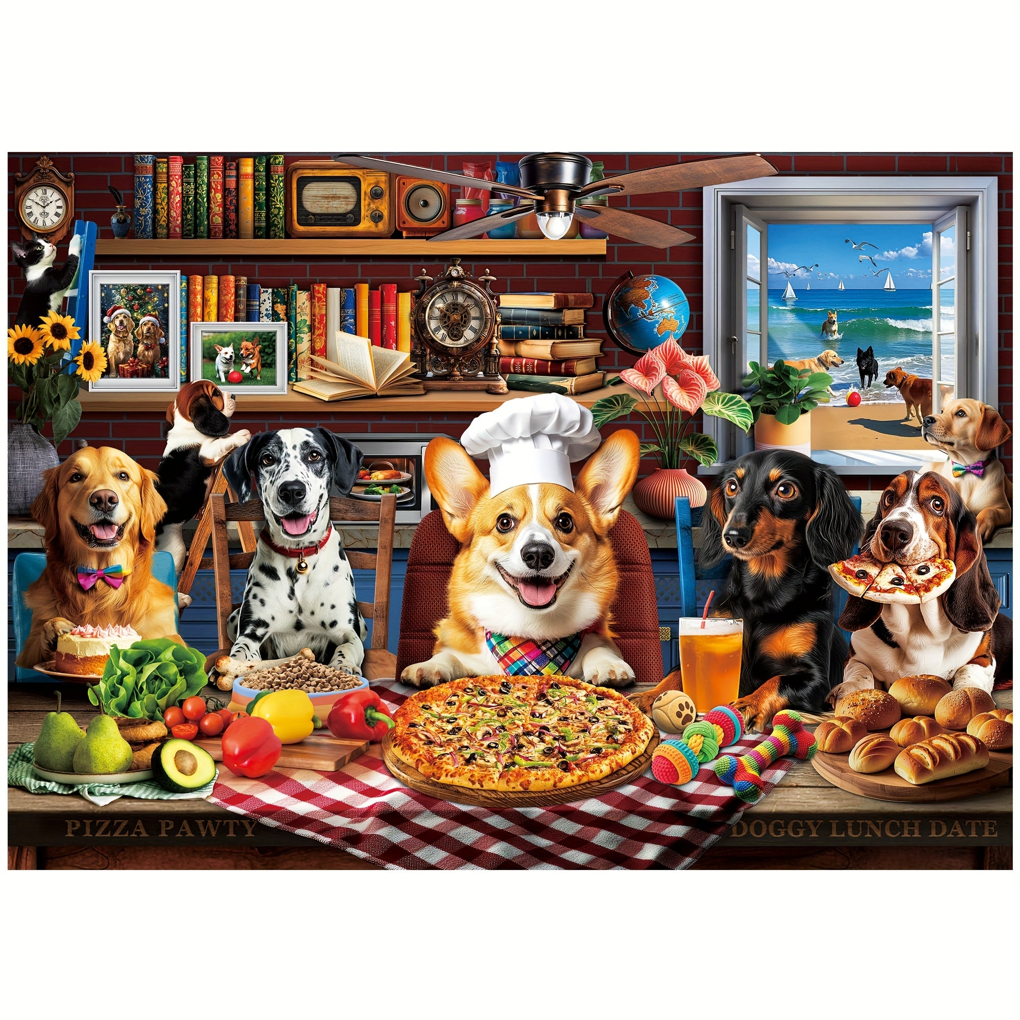Dog Jigsaw Puzzles for Adults 500 & 1000 Pieces – Funny Dogs Dinner Party Theme, Letters on Back, Thick Durable Pieces, Family Game Night Gift for Dog Lovers Men Women