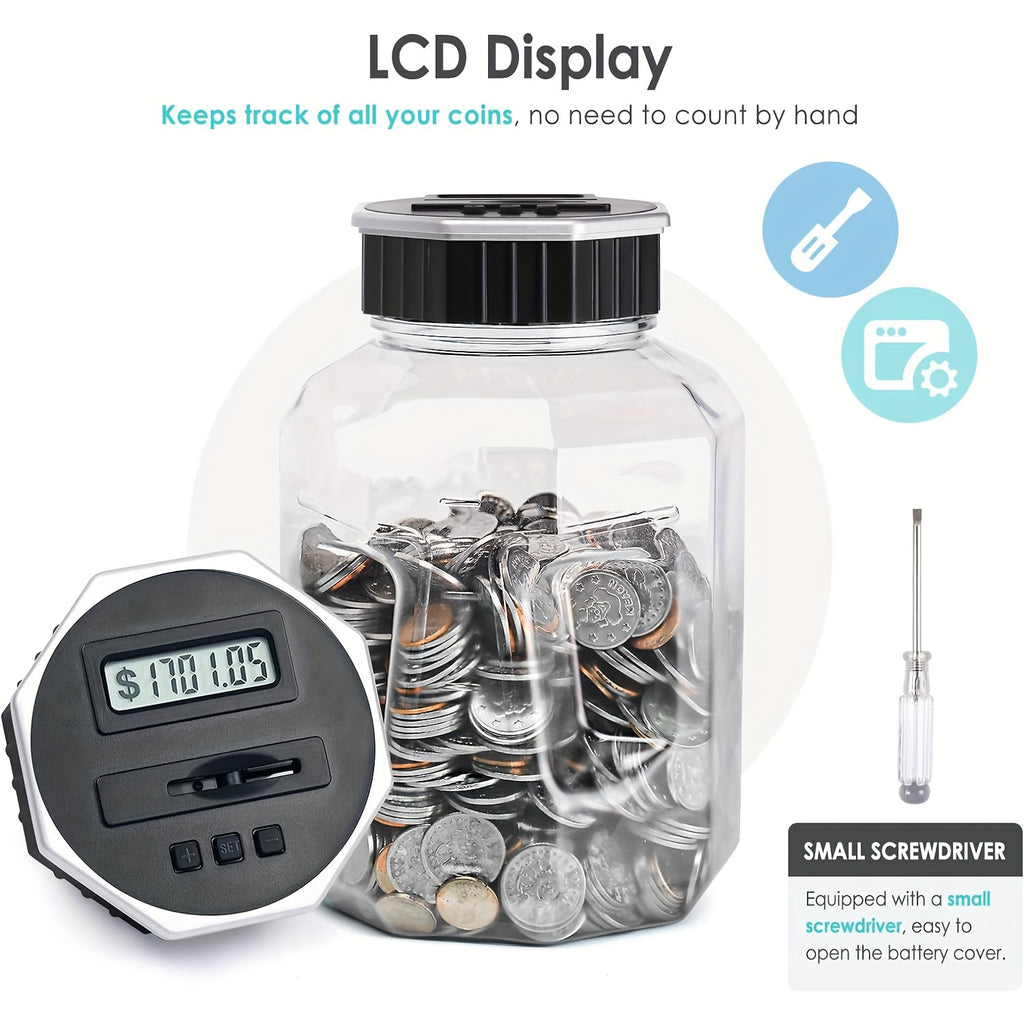 Digital Coin Counting Piggy Bank 2.4L LCD Counter – Extra-Large Transparent Acrylic Coin Jar That Counts Money – Savings Bank for Adults & Teens – Birthday, Christmas & Father's Day Gift