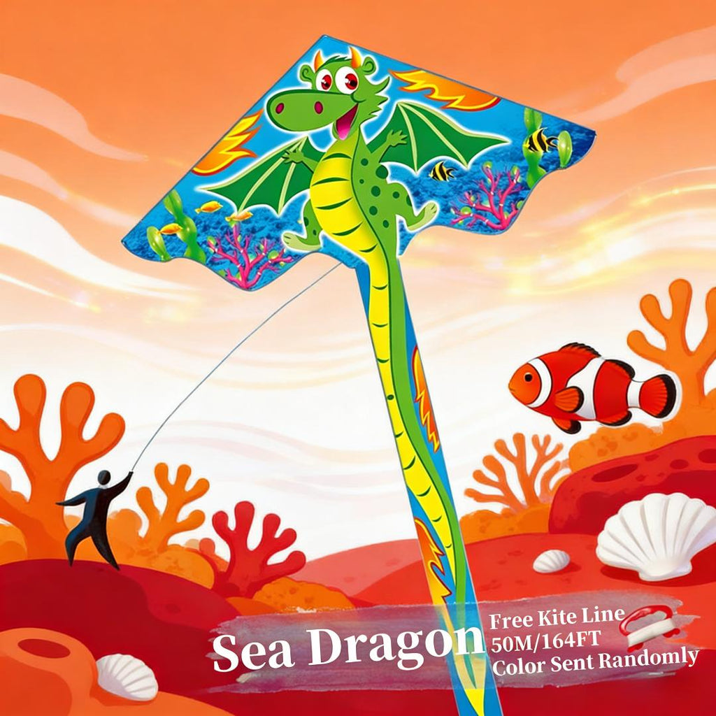 Dragon Kite for Kids & Adults Large Cartoon Design with String Board – Easy to Fly Outdoor Flying Toy for Beach, Park & Ocean – Birthday Christmas Easter Gift for Boys & Girls Ages 6+