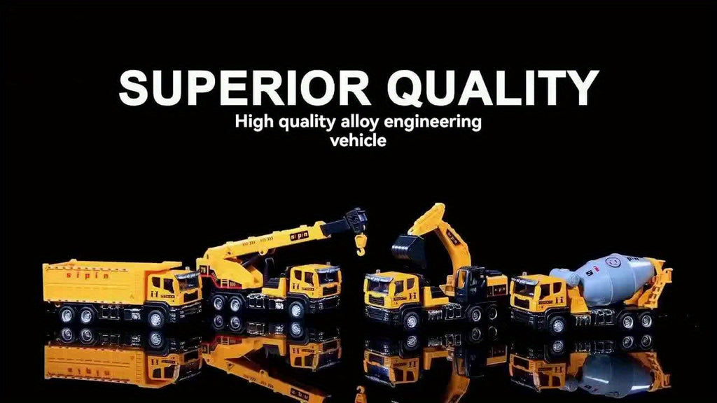 Alloy Construction Vehicles Set for Kids 5.8" – Metal Inertia Excavator Dump Truck Cement Mixer Crane Engineering Toy, No Battery Gift for Boys Ages 3+