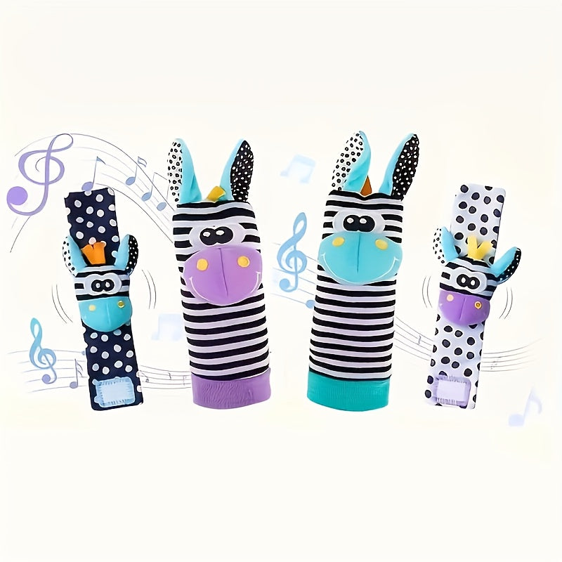 Baby Wrist Bell Rattle Socks - Newborn Cartoon Animal Wrist Rattles & Socks Set, Soft Colorful Sensory Toy for Infants Boys Girls, Baby Shower Birthday Gift