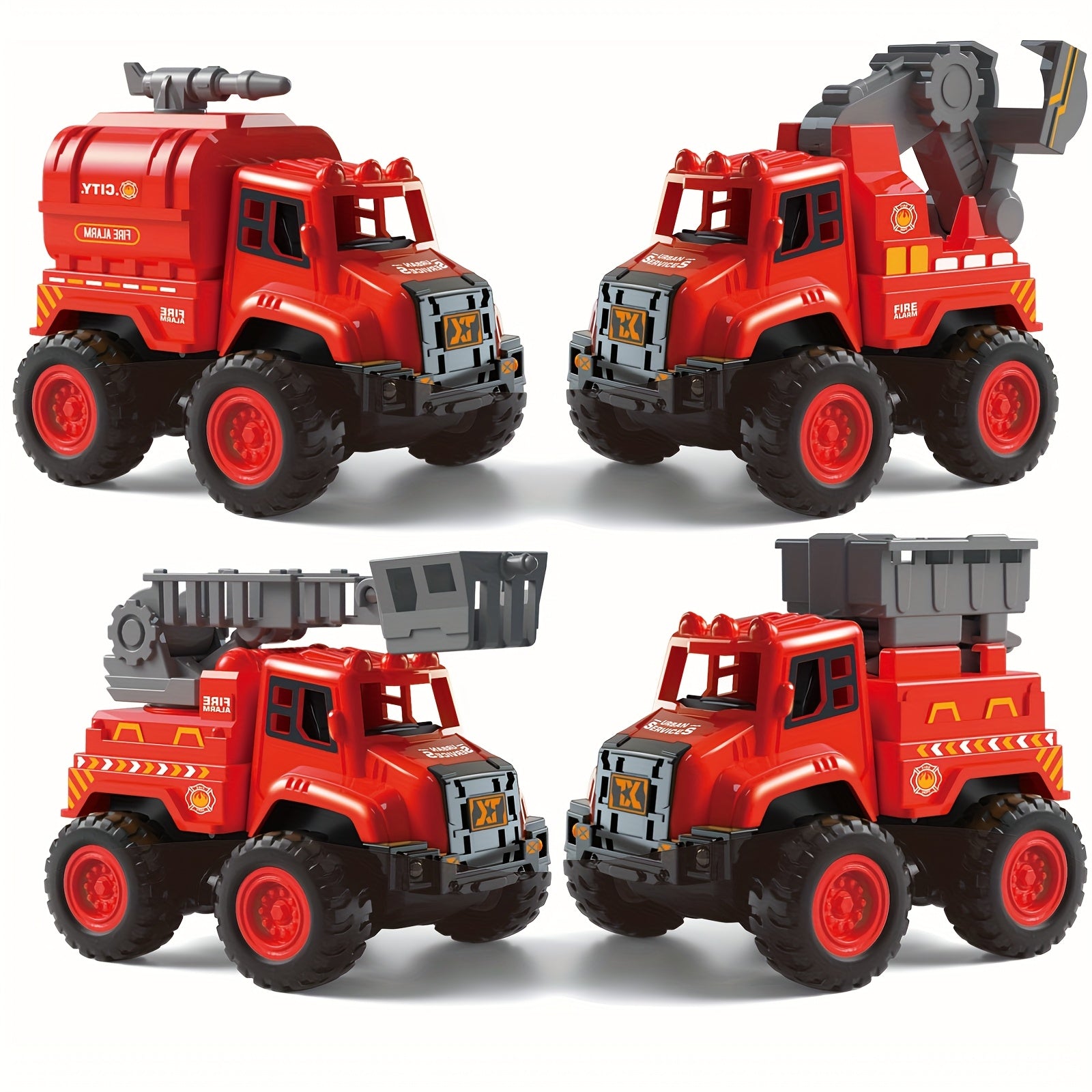 4-Piece STEM Construction Toy Vehicle Kit Excavator Dump Truck Crane Cement Mixer Sandbox Toy for Kids Ages 3+ Hands-On Learning Halloween Christmas Gift