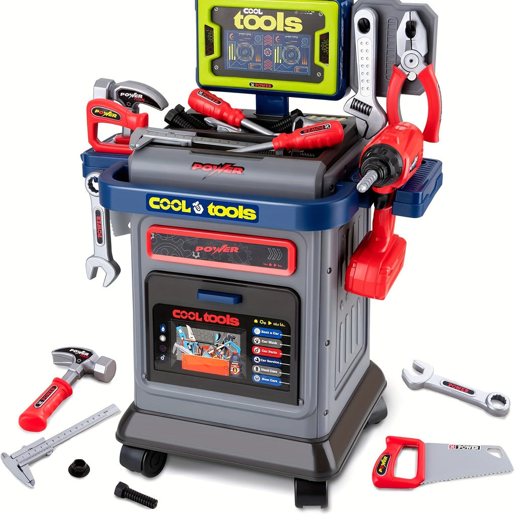 Kids 41-Piece Tool Kit with Folding Workbench & Electric Drill – STEM Engineering Construction Playset with Storage for Boys & Girls Ages 3-5