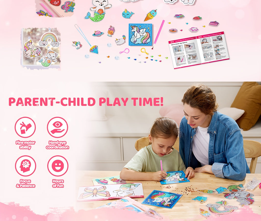 Gem Painting Kit for Kids 16 Projects 5D Diamond Art Craft Set with 2800+ Gems Suncatchers Keychains Necklaces Stickers Gift for Girls Ages 6+ Birthday Christmas Easter