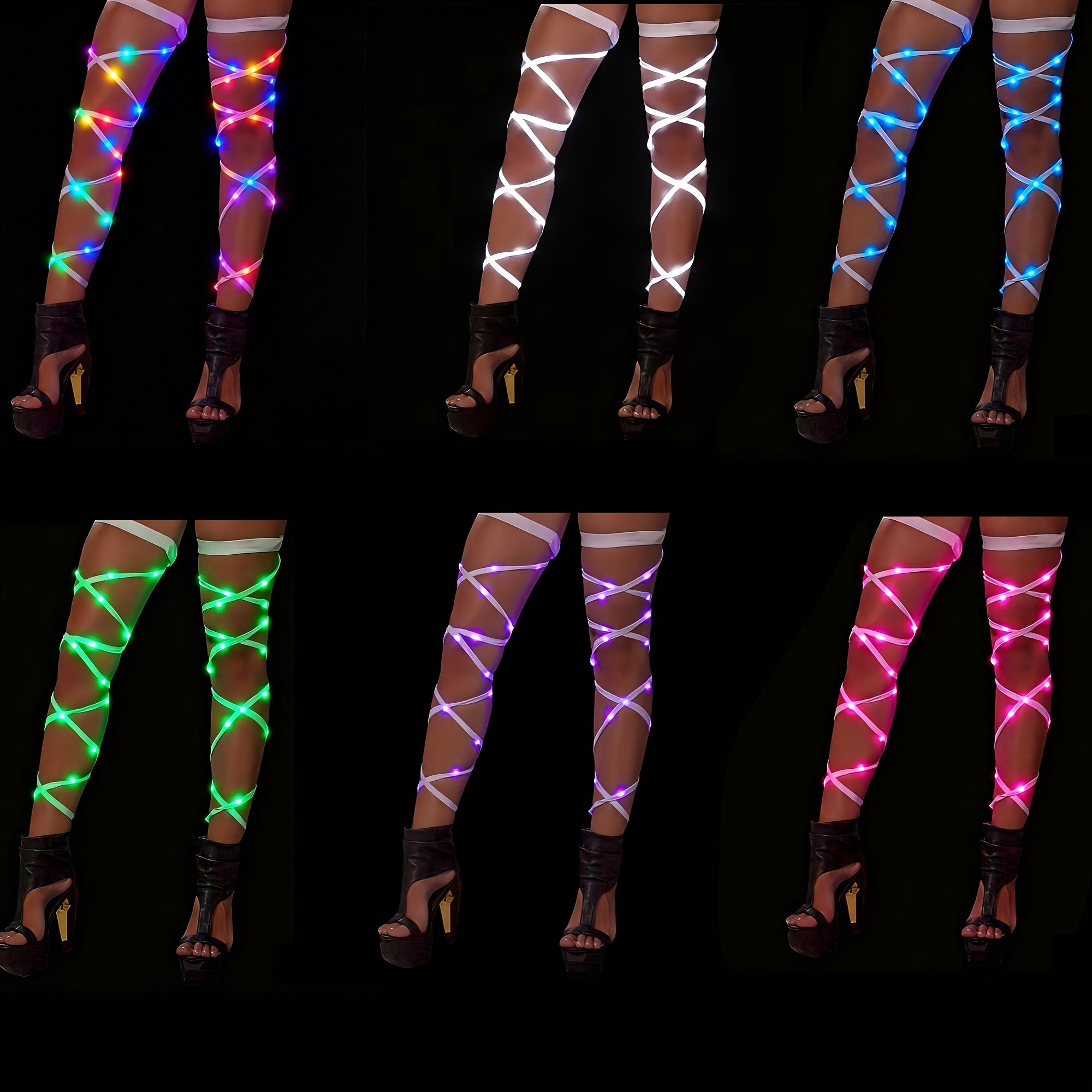 LED Strap Festival Costume for Women, Adjustable Buckle Leg Straps Rave Outfit EDM Electronic Music Party Cosplay Carnival Christmas Attire