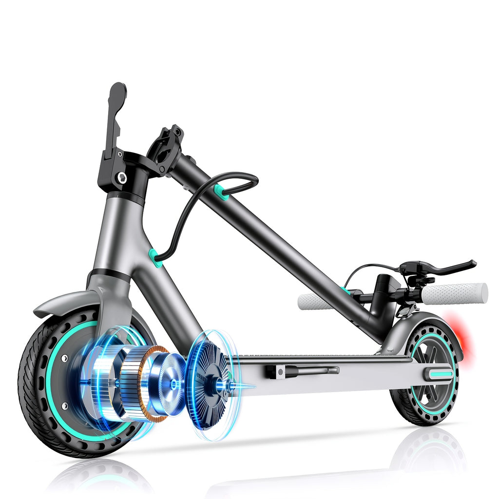 Foldable Electric Scooter for Adults 350W 19 MPH - Dual Brakes EABS Solid Tires 265LB 20KM Range LED Display 3 Speed Modes - Commuter E-Scooter Blue Red