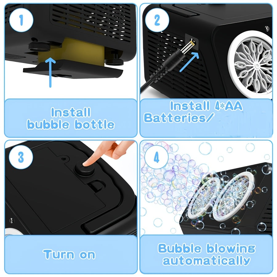 Automatic Bubble Machine with 2 Fans – 20,000+ Bubbles/Min, Includes 10 Bubble Solution Bottles, Electric Bubble Maker for Kids Outdoor Play