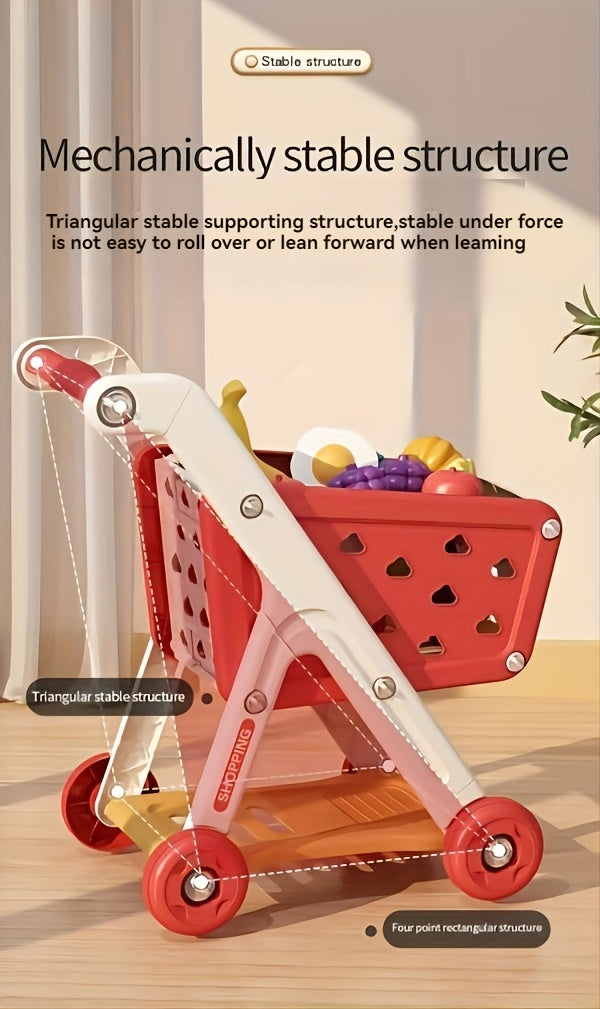 Kids Grocery Shopping Cart Toy Set Pretend Play with Pretend Food Accessories Wheels Toddler Girls Boys Christmas Birthday Gift