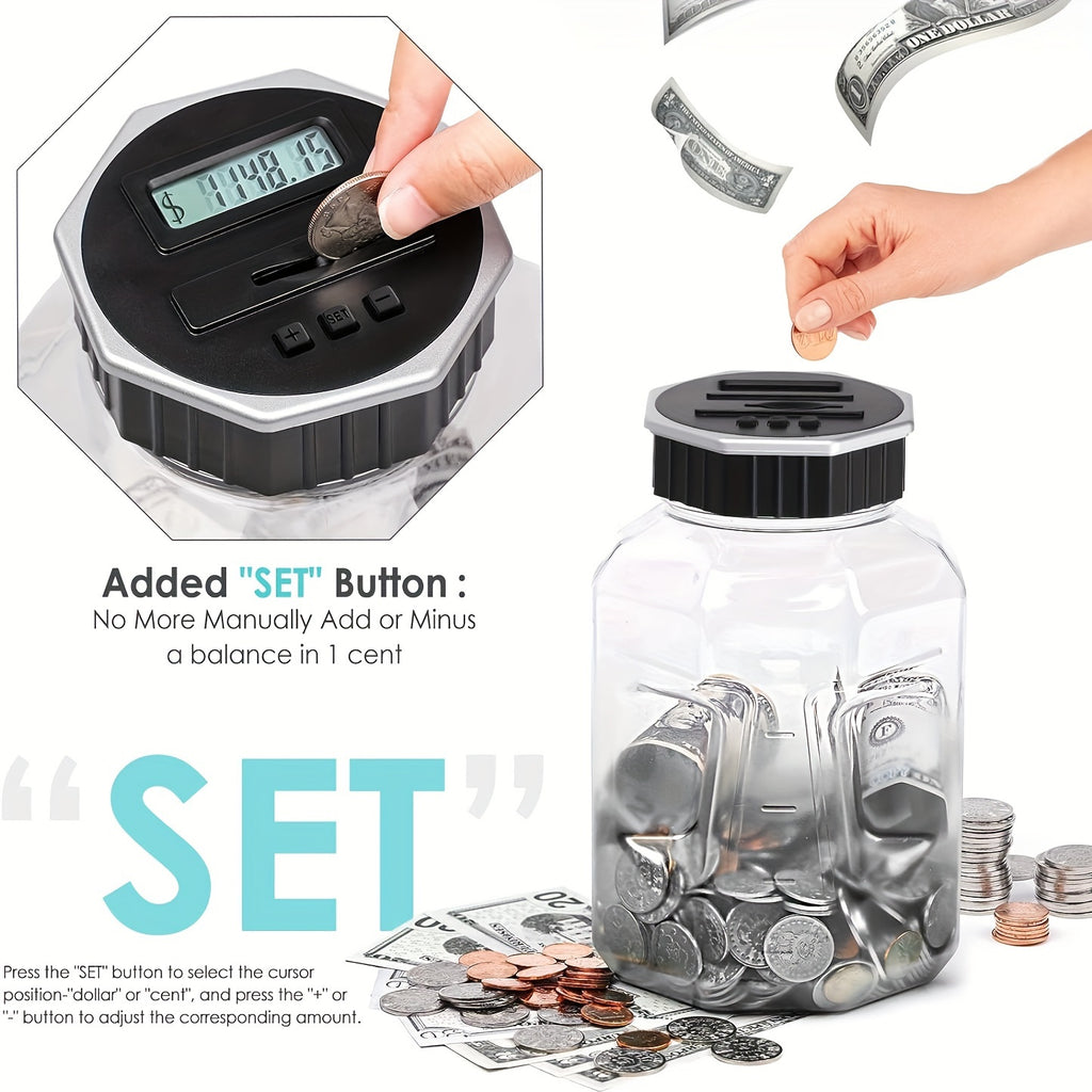 Digital Coin Counting Piggy Bank 2.4L LCD Counter – Extra-Large Transparent Acrylic Coin Jar That Counts Money – Savings Bank for Adults & Teens – Birthday, Christmas & Father's Day Gift