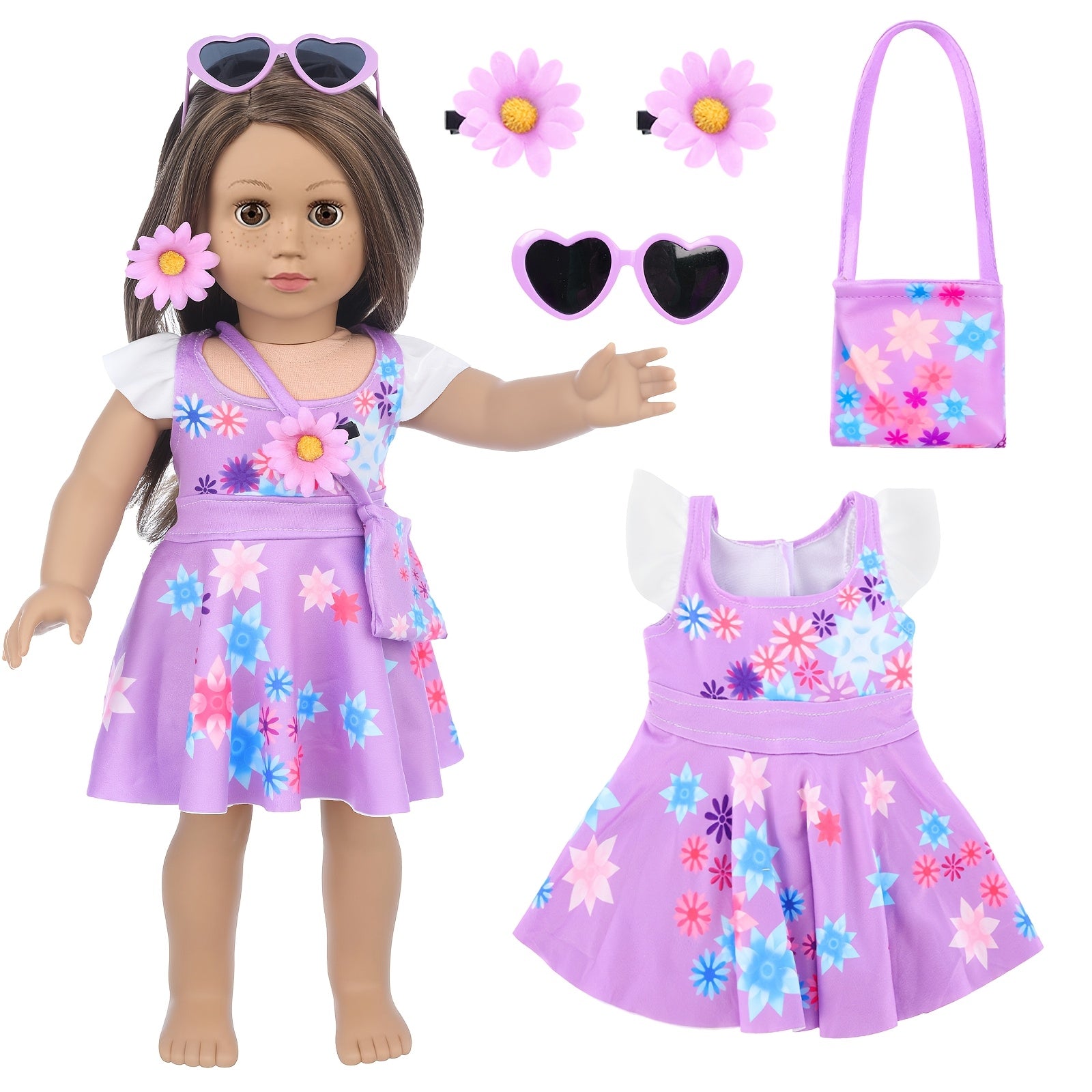 18 Inch Doll Clothes & Makeup Accessories Set – Skirt, Handbag, Hairpin, Eyeshadow, Nail Polish & Lipstick for 18 Inch Dolls Gift Ages 3+