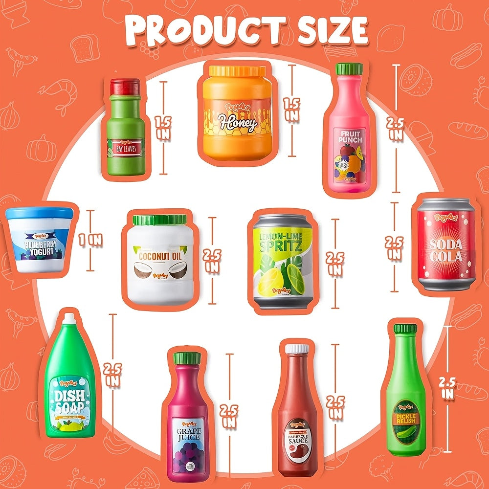 30-Piece Play Food Grocery Cans Set – Pretend Kitchen Additions with Drink, Juice, Snack & Yogurt Cans for Kids, Easter Basket Stuffers & Party Favors