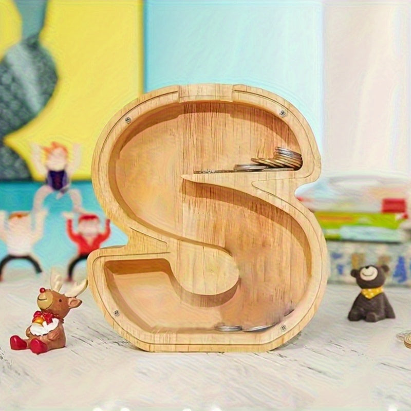 Wooden Alphabet Piggy Bank Money Jar – Large Personalized Letter Coin Savings Bank, Kids & Adults Christmas Birthday Gift, 26 Models A-Z