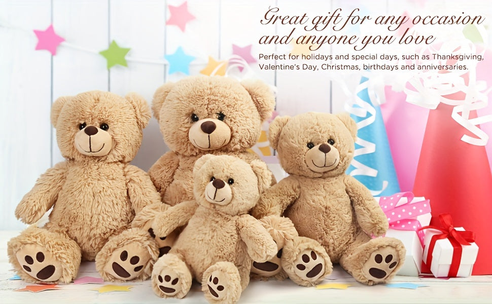 Brown Teddy Bear Stuffed Animal 10 & 12 Inch – Super Soft Plush Teddy Bear Toy with Safe Lock-Washer Eyes, Huggable Gift for Kids Toddlers Boys Girls, Birthday Christmas Easter