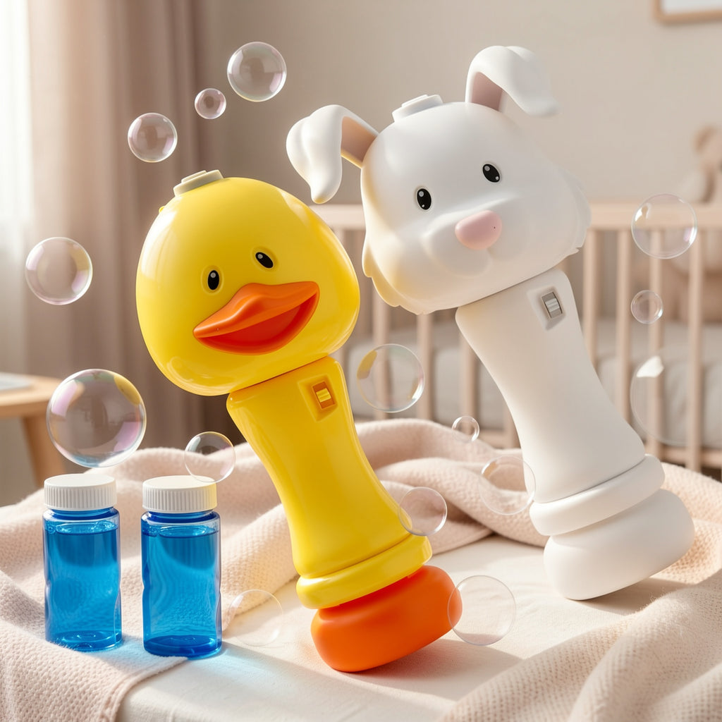 Duck & Bunny Bubble Wand Set of 2 with Bubble Solution - Electric Animal Bubble Maker for Kids, Easter Summer Outdoor Toy, Birthday Wedding Party Favor Gift for Boys Girls