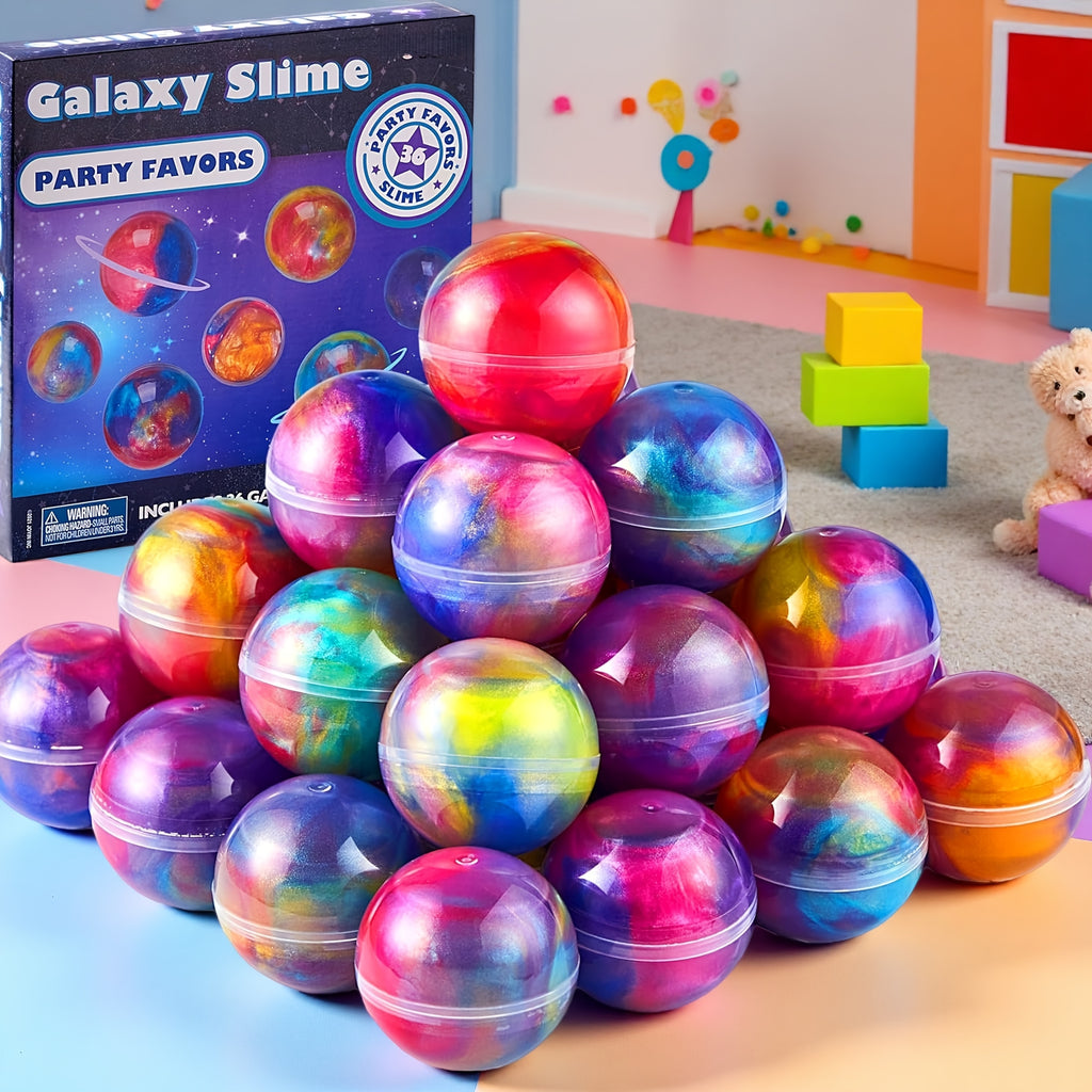 Galaxy Slime Balls 36 Pack Party Favors – Mess-Free Bendable Slime for Kids, Classroom Rewards, Birthday Halloween Christmas Party Supplies, Goodie Bag Stuffers