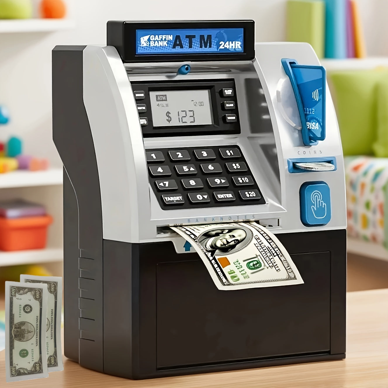 Kids Electronic ATM Piggy Bank with Password Lock – Coin & Banknote Savings Bank for Boys & Girls, Financial Education Toy, Birthday Christmas Holiday Gift Ages 5+