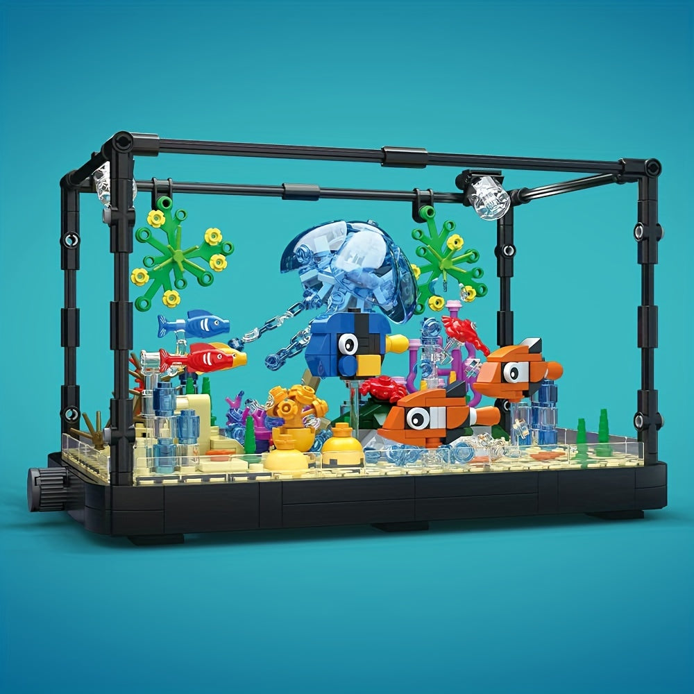 Aquarium Jellyfish Building Block Set with LED Light Fish Tank Marine Decor - Compatible Bricks Creative Display Toy for Teens Adults Ages 12+