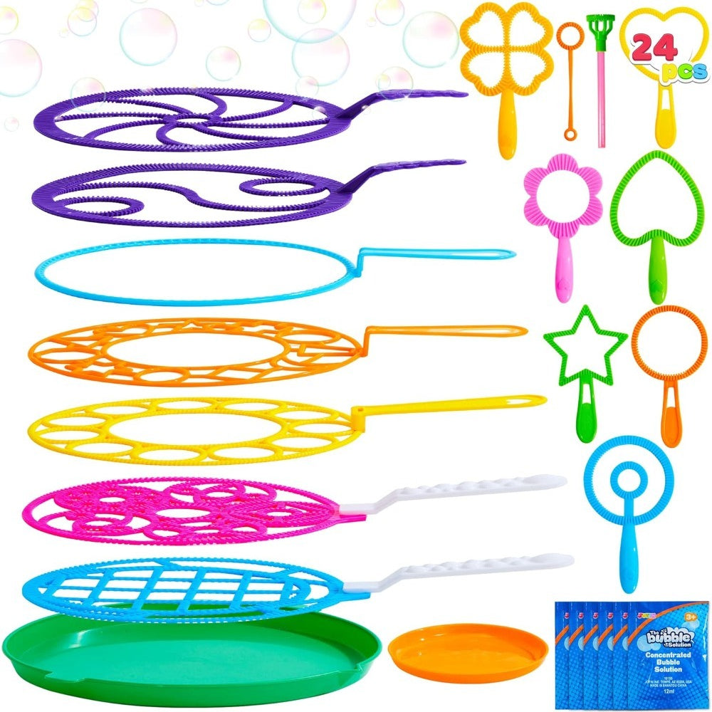 Bubble Wands Set Bulk Pack 30 Pcs - Giant Bubble Blowing Kit for Kids & Adults, Color-Coded Wands with Tray, Non-Toxic, No-Mix Solution-Free