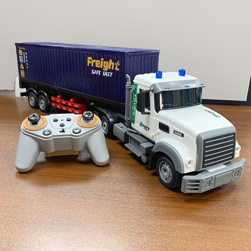 RC Semi Trailer Truck Toy 1:24 Scale 23.6 Inch LED Lights Music Detachable Trailer 2 Rechargeable Batteries Remote Control Cargo Truck Gift for Boys Girls Age 3+