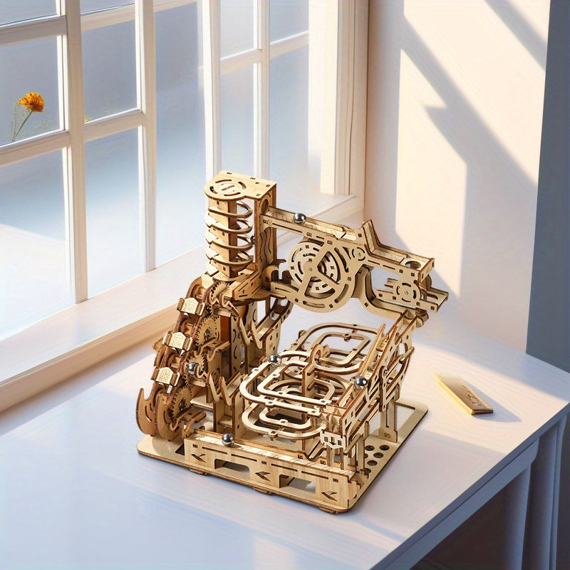 3D Wooden Ball Track Puzzle for Adults STEM Project, High-Difficulty Wood Building Model with 2 Expansion Sets, Home Decoration Holiday Birthday Gift for Men & Women