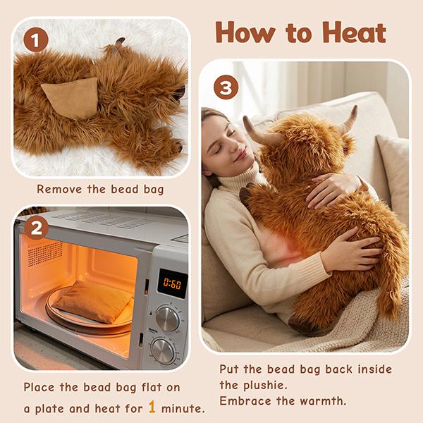 Weighted Stuffed Animal Heatable Plush by CUCKOOL, Lavender-Scented Highland Cow and Animal Companions for Cozy Downtime and Gift Giving