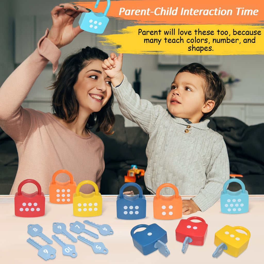 Number Lock & Key Counting Toy Set 10 Pcs - Math Learning Toy for Preschoolers Ages 3-5, Kindergarten Classroom Activity Game, Educational STEM Gift for Boys Girls Birthday Christmas