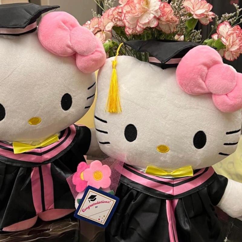 Hello Kitty Kuromi Graduation Plush Doll - Sanrio Character Duo Stuffed Toy for Graduation Celebrations & Collectors, High-Quality Soft Materials, Multiple Sizes with Keychain Option, Perfect Graduation Gift for Fans