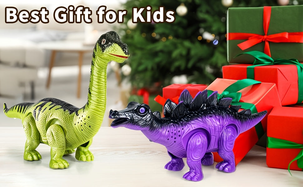Electric Walking Dinosaur Toy Set 3-Pack with Sound & Light – T-Rex, Brachiosaurus & Stegosaurus Jurassic Dino Figures – Birthday & Christmas Gift for Boys Ages 3-7