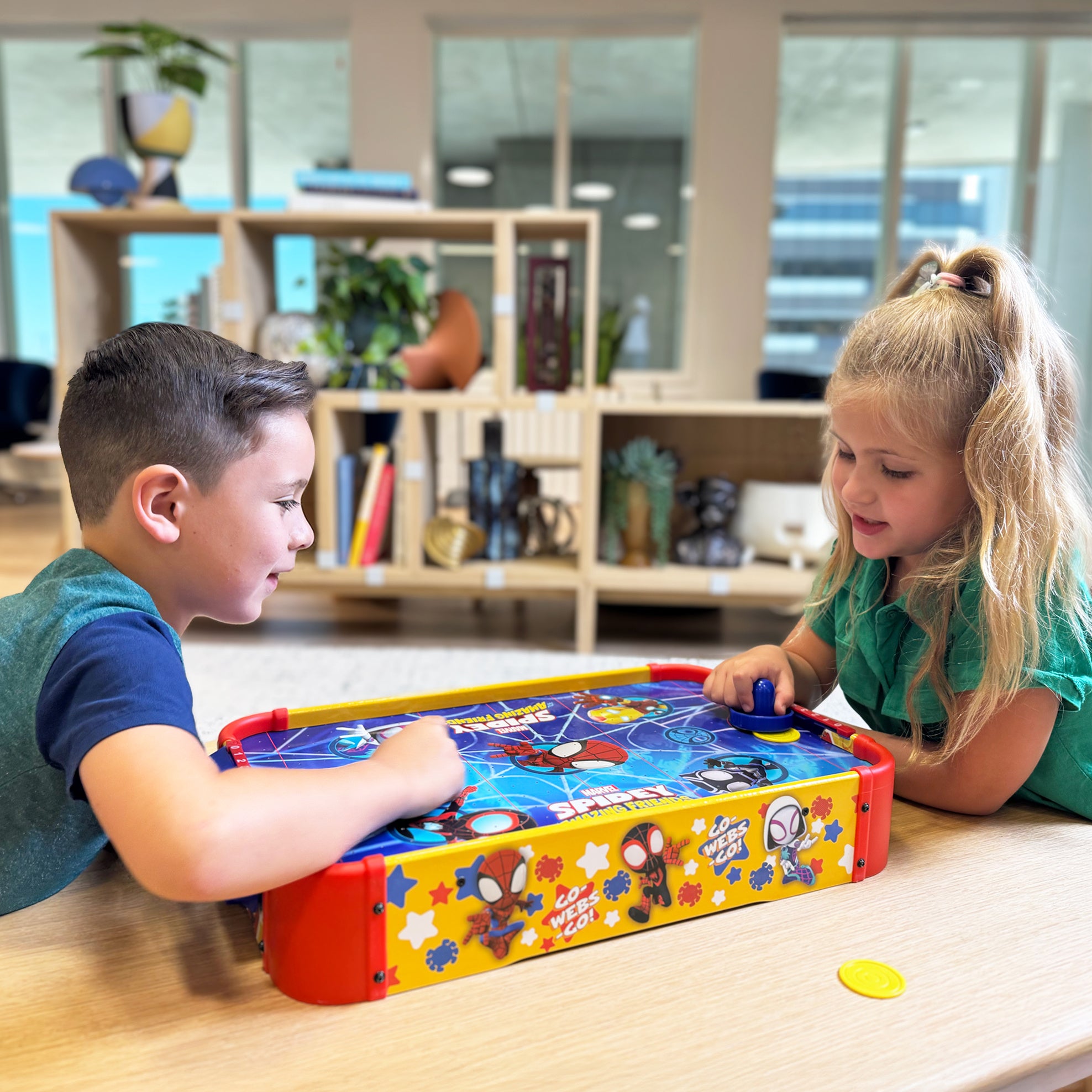 Tabletop Air Hockey Game for Kids Marvel Spidey and His Amazing Friends – Officially Licensed Wood Air Hockey Table, Manual Score Tracker, Family Game Night Gift Boys Girls Ages 3+