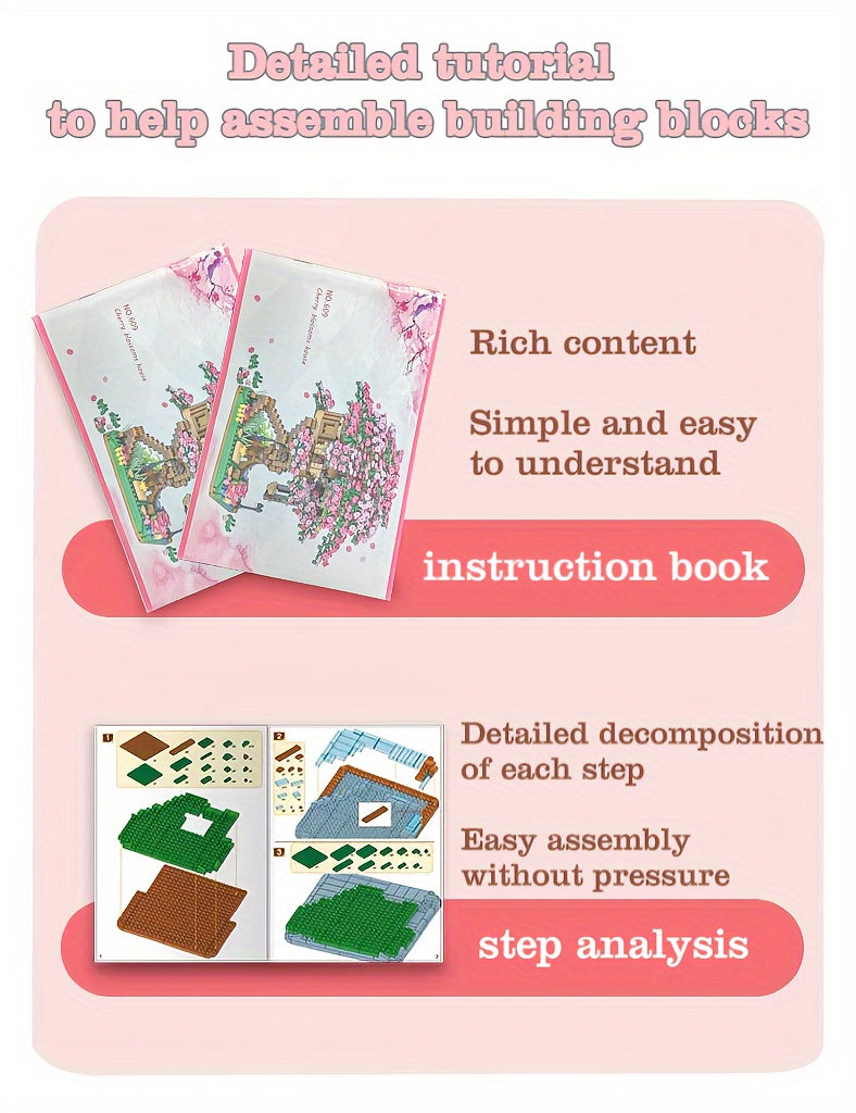 Sakura Cherry Blossom Tree House Building Blocks 2028 & 1020 Piece – DIY Mini Brick Assembly Set, Collectible Desk Decor Model for Home Display, Relaxing Gift for Teens Adults Boys Girls