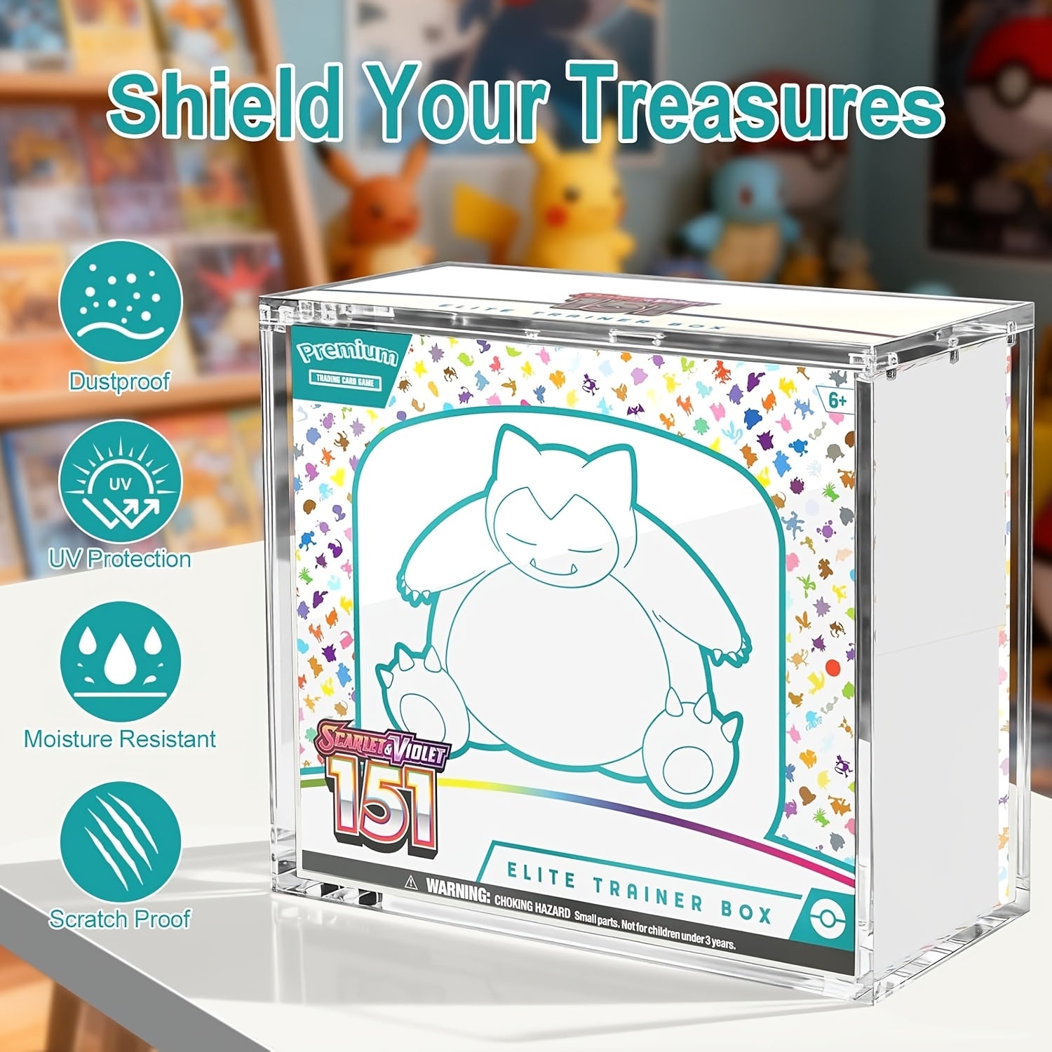 ETB Acrylic Display Case 99% UV Block Magnetic Lid Stackable Clear Pokemon Elite Trainer Box Protector for Collectors UV Resistant (ETB Not Included)