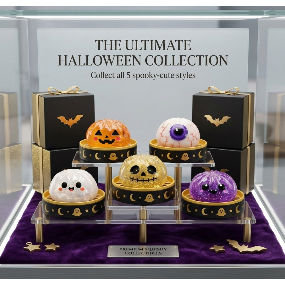 Slow Rise Squishy Squeeze Toys Halloween Glitter Mini Dumpling 3-Pack 5 Designs Sensory Fidget Party Bag Fillers Candy Jar Kids Gift