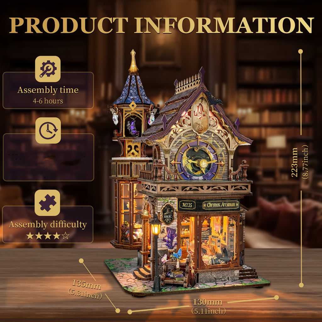 DIY Wooden Miniature Bookhouse Kit Mechanical Link System Model Building Set for Adults Teens Collectors Time Magic Club SQ-71 Craft Gift