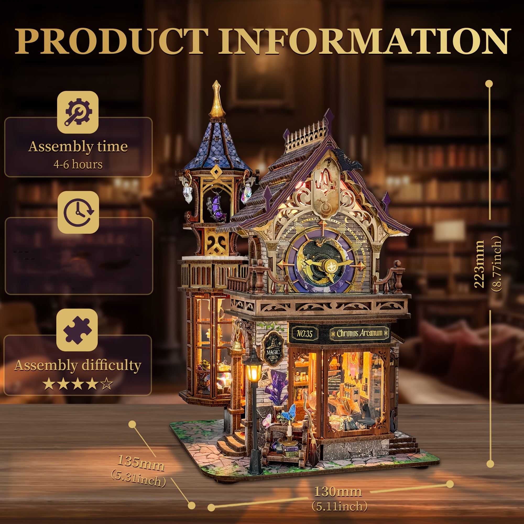 DIY Wooden Miniature Bookhouse Kit Mechanical Link System Model Building Set for Adults Teens Collectors Time Magic Club SQ-71 Craft Gift