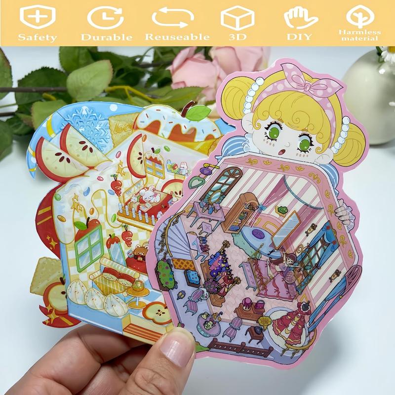 Miniature House Sticker Book with 20 DIY 3D Scenes and Tweezers, Paper Craft Activity for Adults, Teens and Family Creative Time