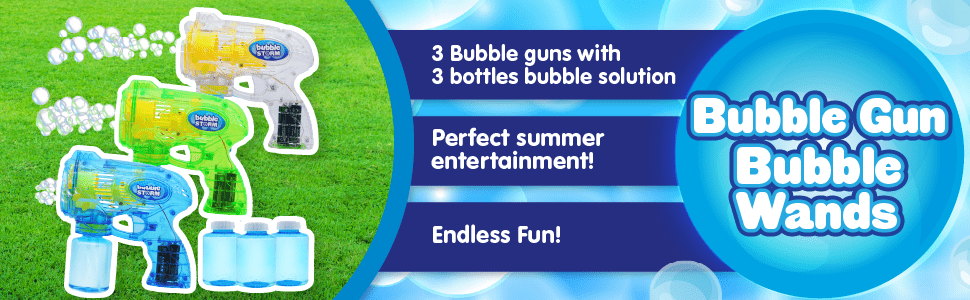 Bubble Guns 3 Pack with Bubble Solution – Automatic Bubble Maker for Kids, Halloween Party Favors, Indoor Outdoor Birthday Gift