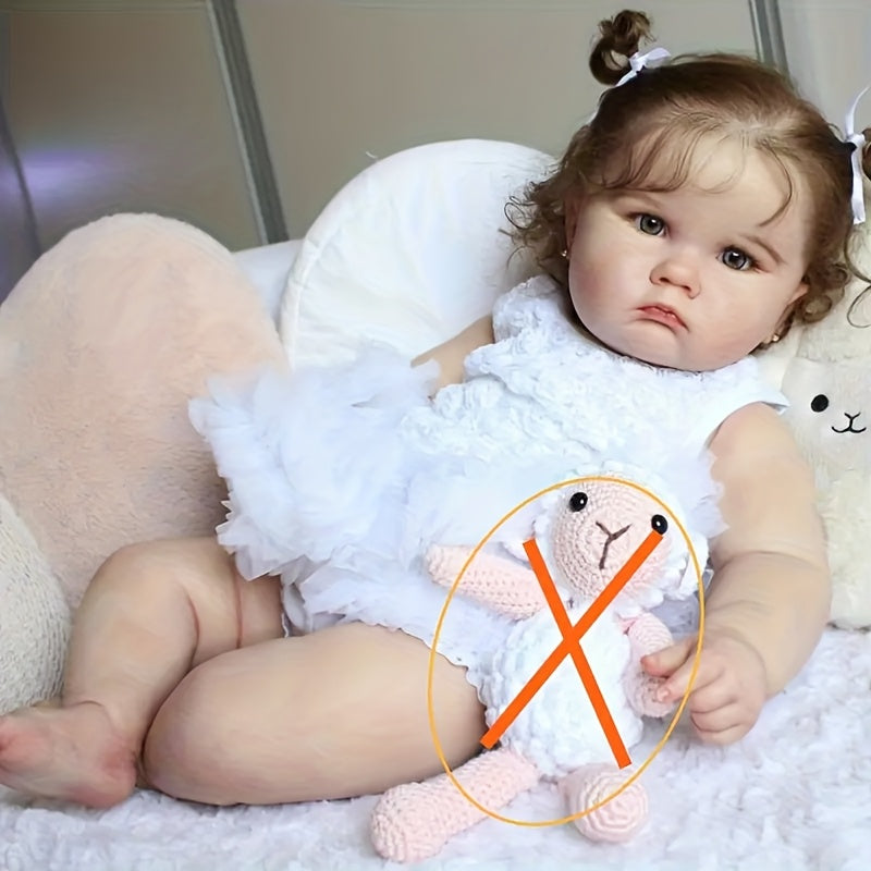 24 Inch Realistic Reborn Girl Doll with 3D Painted Skin & Soft Vinyl Limbs – Hand-Rooted Hair, Acrylic Eyes, White Dress, Pacifier, Bottle & Birth Card, 60cm Collector Gift for Kids Ages 3+