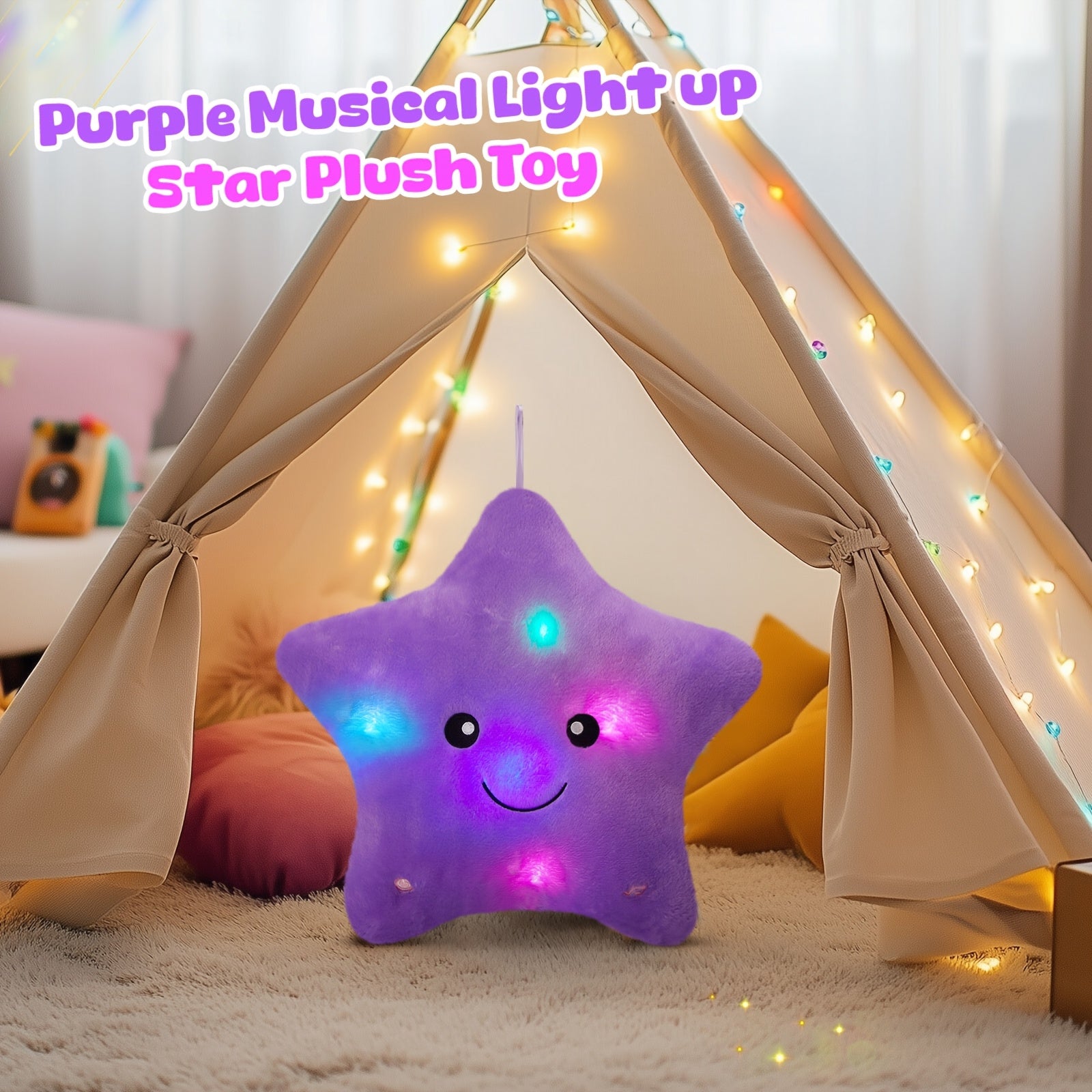 Musical Glowing Purple Star Plush Toy – Lullaby & Soft Starlight Night Light, Cozy Stuffed Star Plushie for Baby Toddler Bedroom, Birthday Baby Shower Holiday Gift for Kids Boys Girls