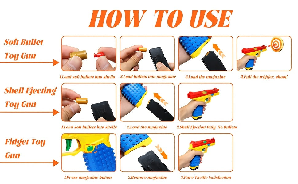 Soft Bullet Toy Gun Pistol with Ejecting Shells Semi-Auto Rapid Fire Foam Blaster 40 Bullets Indoor Outdoor Shooting Game for Boys Ages 6 Plus - Gift