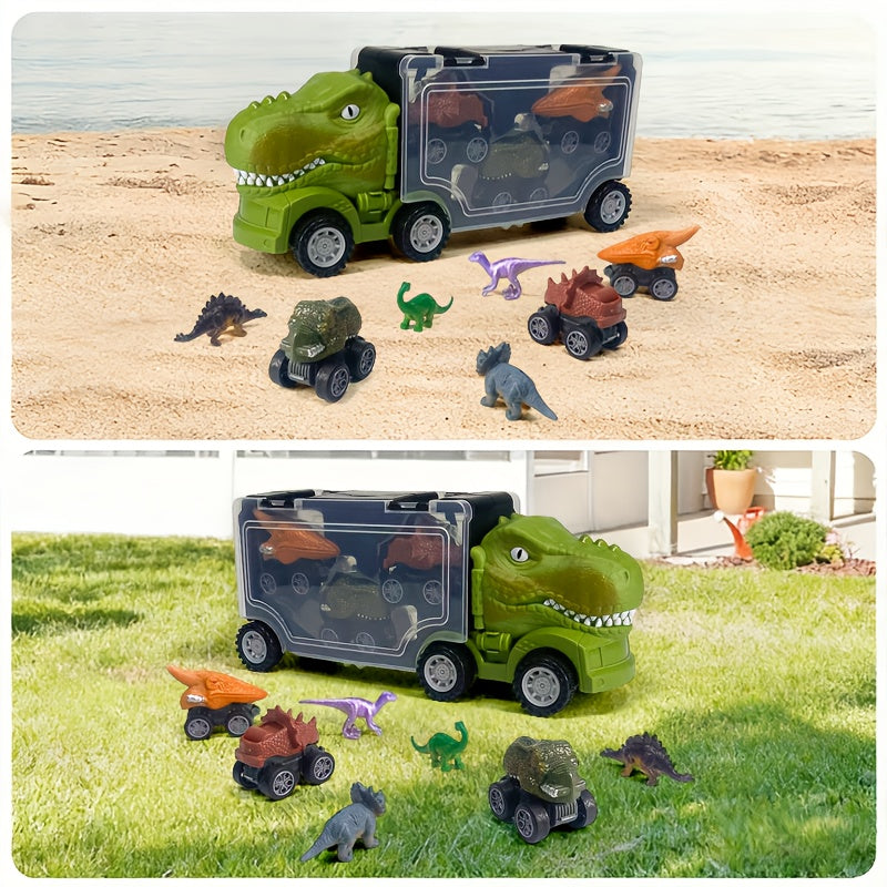 Dinosaur Truck Toy Car Set T-Rex Vehicle Playset for Boys Kids Toddlers with Dinosaur Figures Birthday Gift Ages 3+