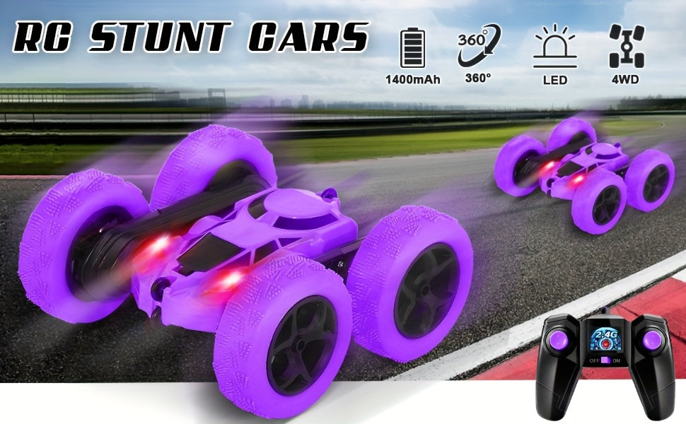 RC Stunt Car Double Sided 360 Flip 4WD Remote Control Car 2.4GHz LED Headlights 1400mAh Rechargeable Battery All Terrain Kids Boys Ages 6+ Birthday Christmas Gift