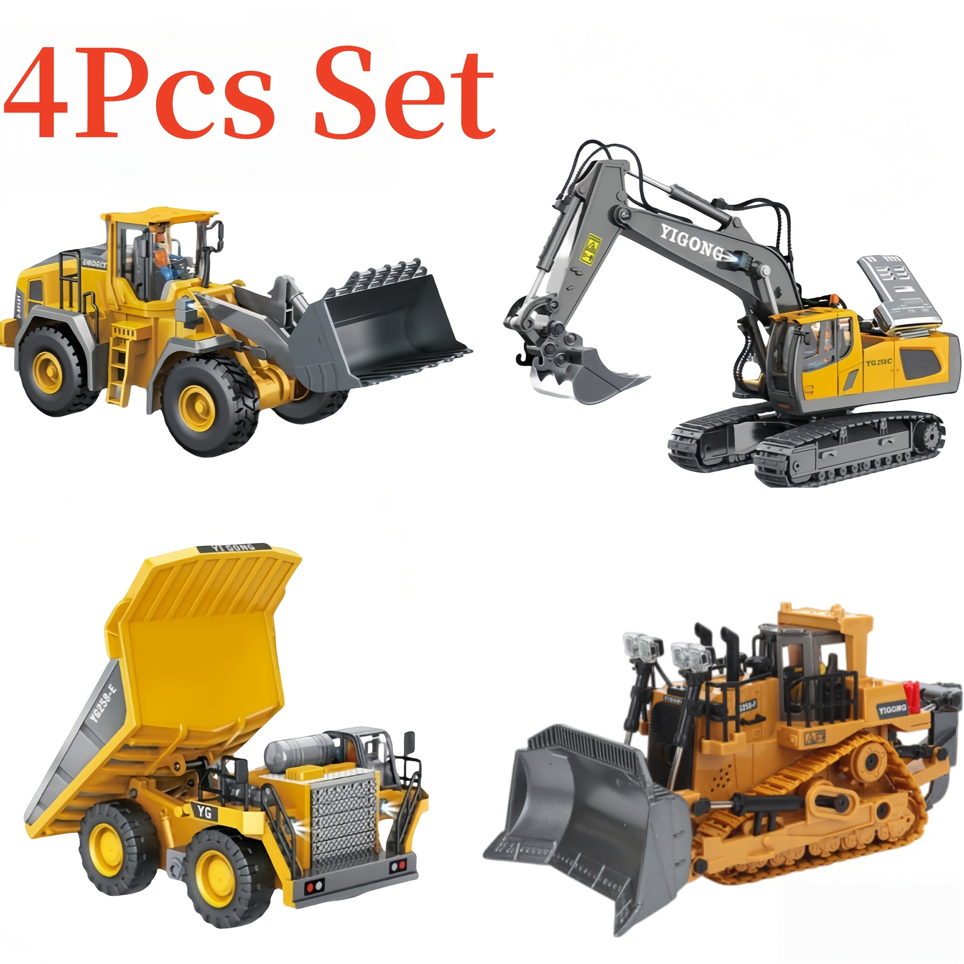 RC Construction Vehicle Set Excavator Dump Truck Bulldozer Loader 2.4GHz 12CH Alloy Plastic Kids Boys Ages 6+ Birthday Christmas Gift 2-in-1 3-in-1 4-in-1