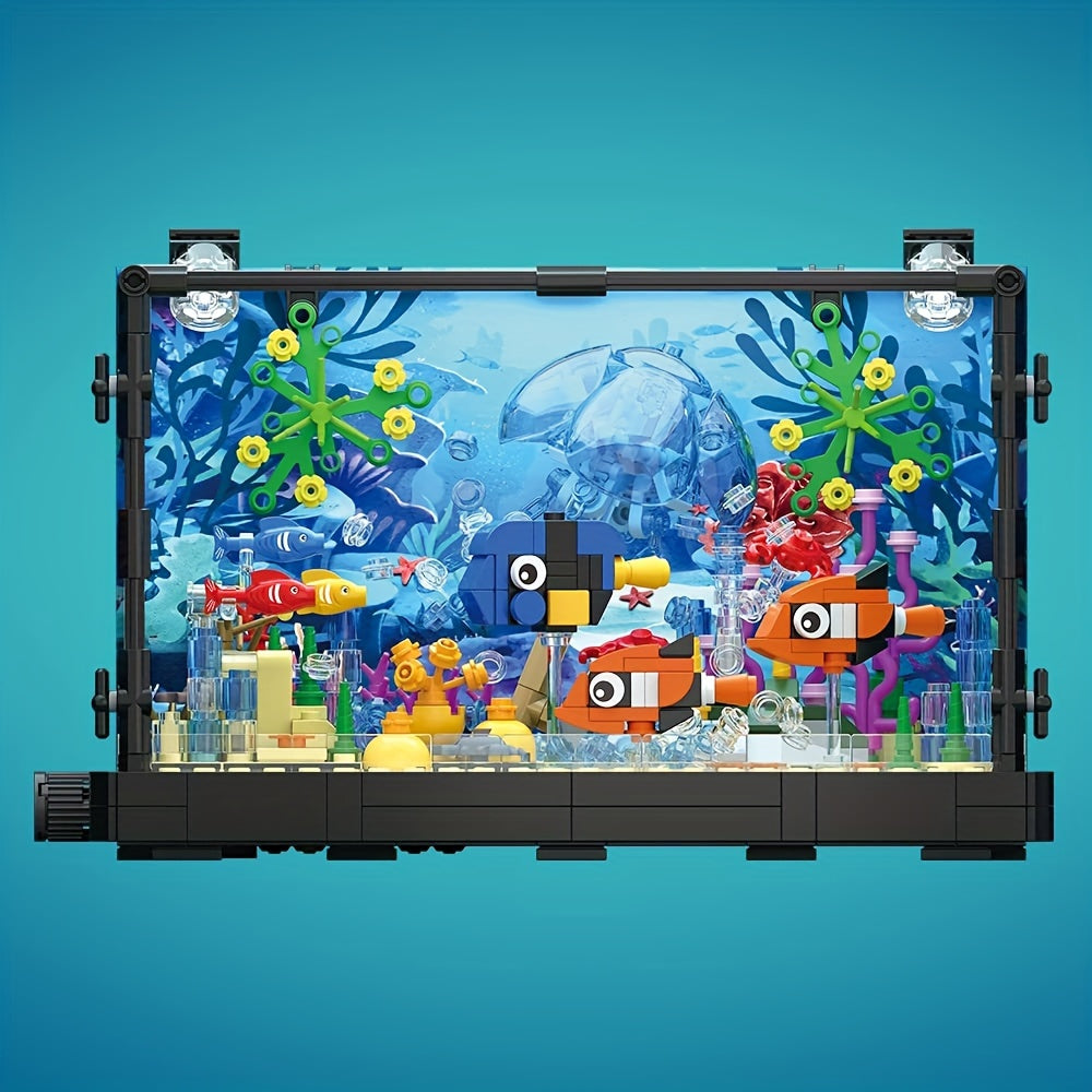 Aquarium Jellyfish Building Block Set with LED Light Fish Tank Marine Decor - Compatible Bricks Creative Display Toy for Teens Adults Ages 12+
