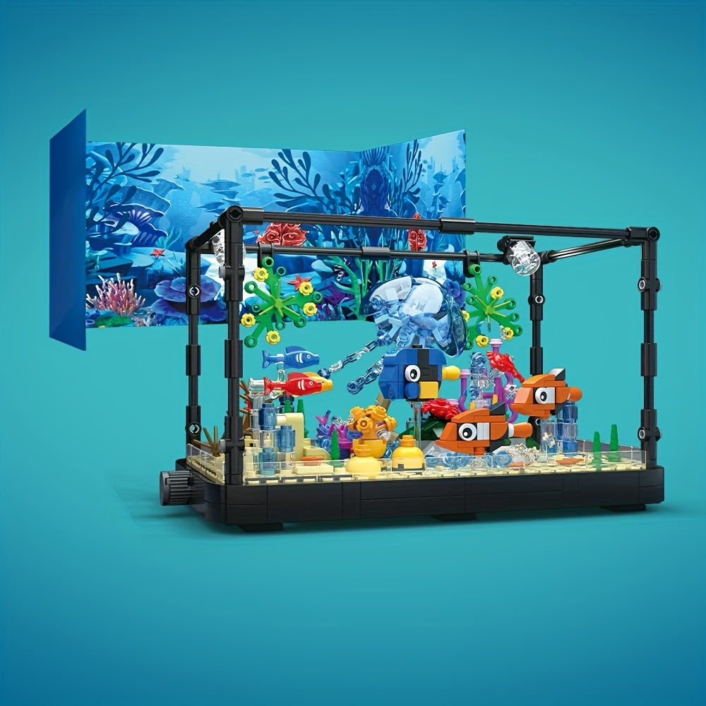 Aquarium Jellyfish Building Block Set with LED Light Fish Tank Marine Decor - Compatible Bricks Creative Display Toy for Teens Adults Ages 12+