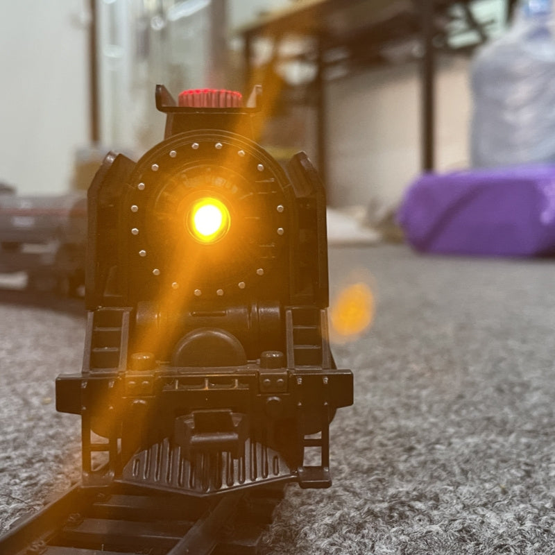 T627A Retro Steam Train Set with LED Lights, Smoke Spray & Realistic Sound Effects – 7-Piece USB Rechargeable Electric Train Toy Gift