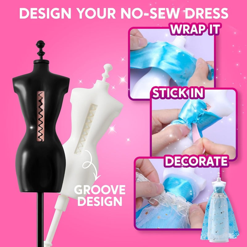 Fashion Design Kit for Girls 400PCS DIY Sewing Craft Set with 3 Mannequins No-Sew Fabric Art Toy Birthday Gift for Kids Ages 8-12