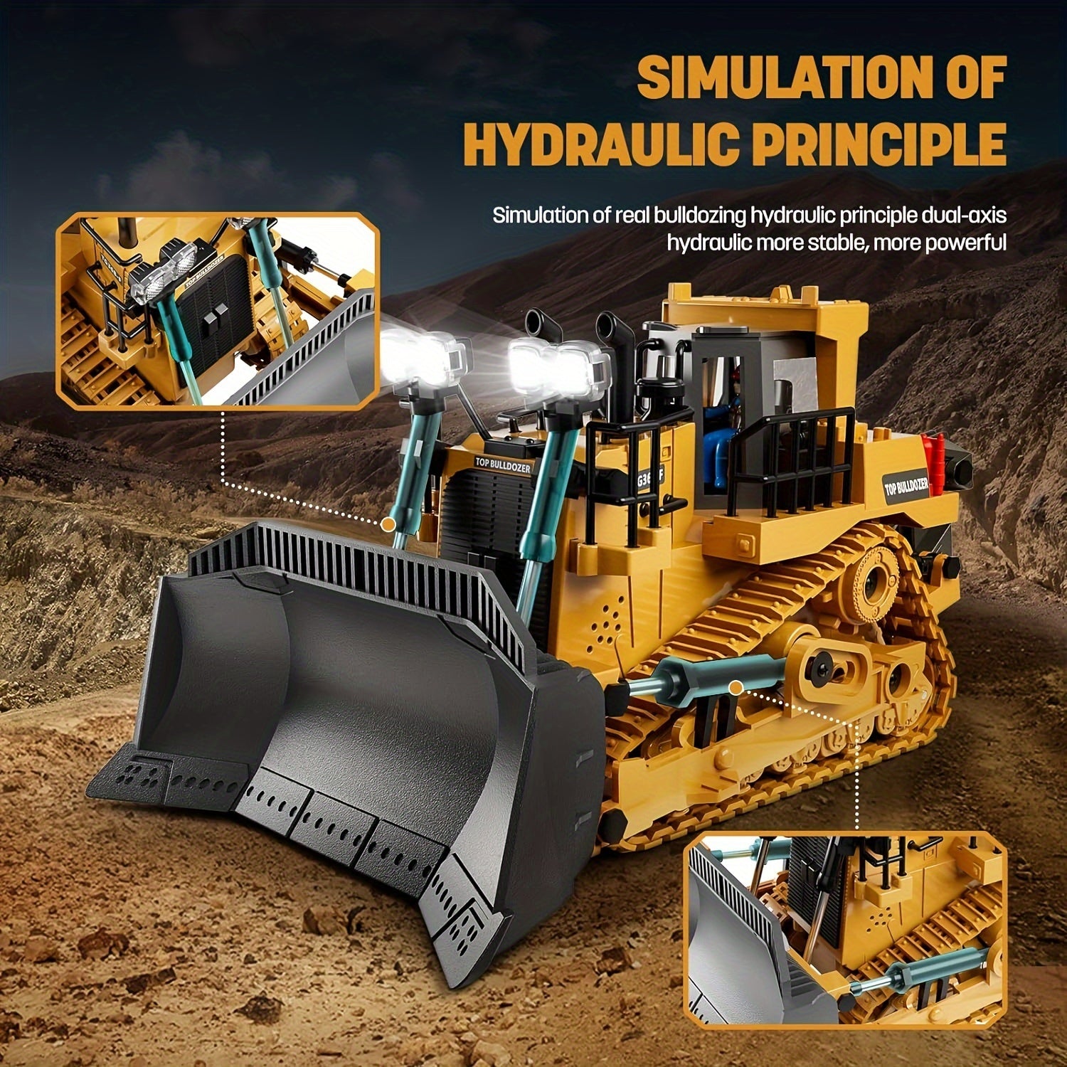 RC Construction Vehicle Toy 9-Channel 2.4GHz Alloy Metal Bulldozer Excavator Loader with Lights Sound Rechargeable – Kids Halloween Christmas Birthday Gift Boys Girls