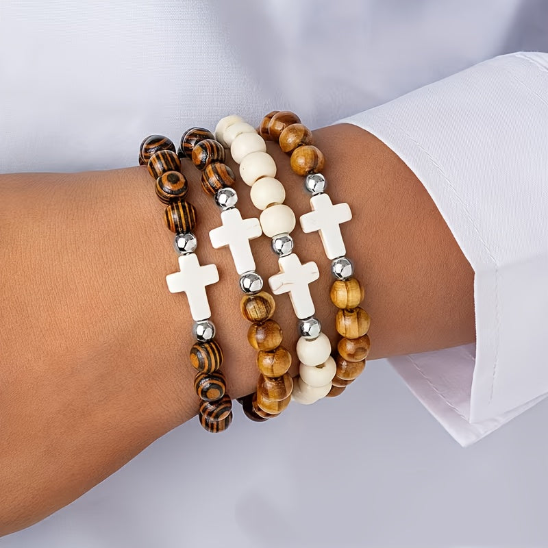 Cross Bracelet Christian Baptism Gift Set 20/40pcs Vintage Ethnic Alloy Pendant Woven Elastic Jewelry Toy Random Colors Kids Party Favor