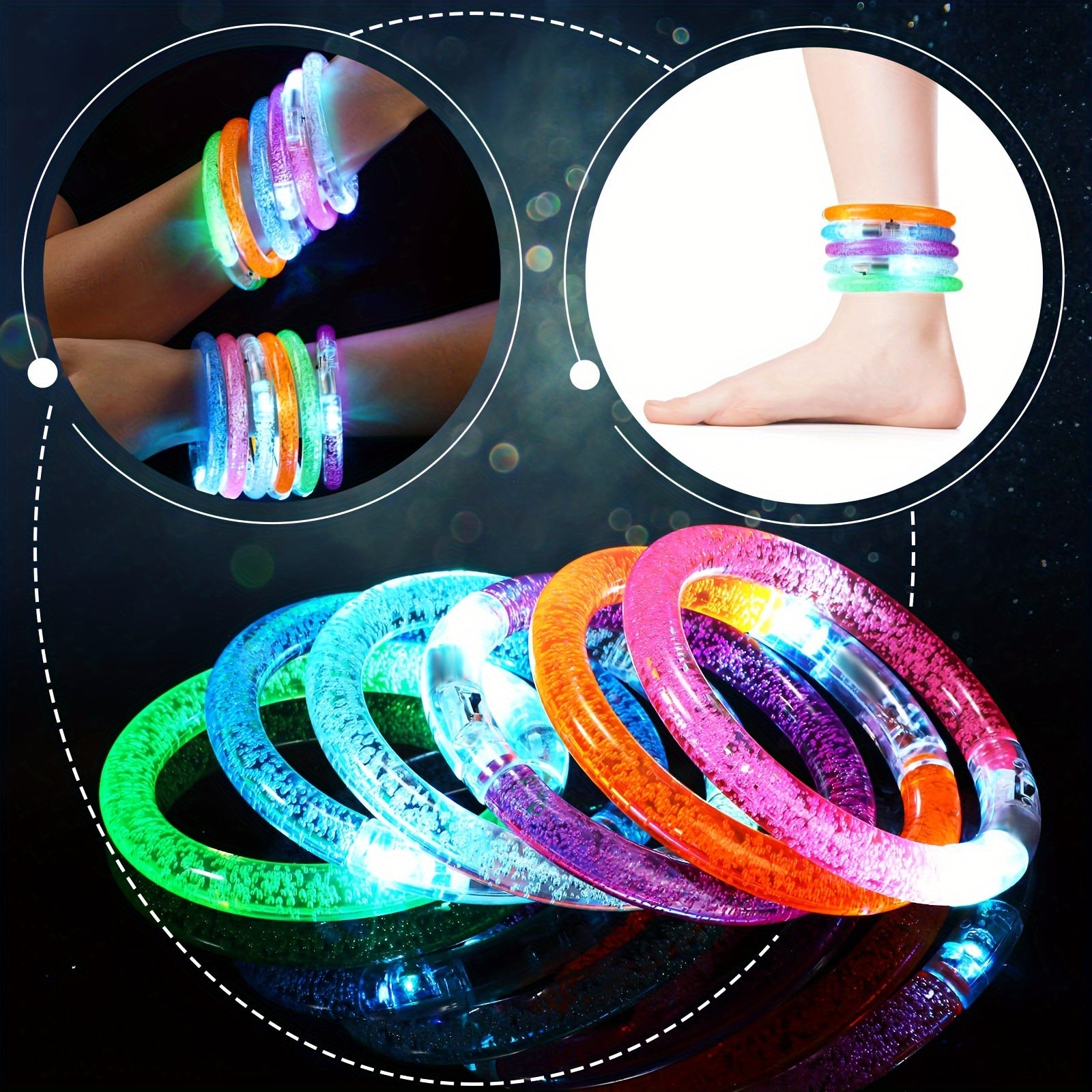 100-Piece Glow Sticks Bracelets Set – 6-Color Flashing LED Neon Glow in the Dark Bracelets for Rave, Concert, Birthday & Carnival Party Favors