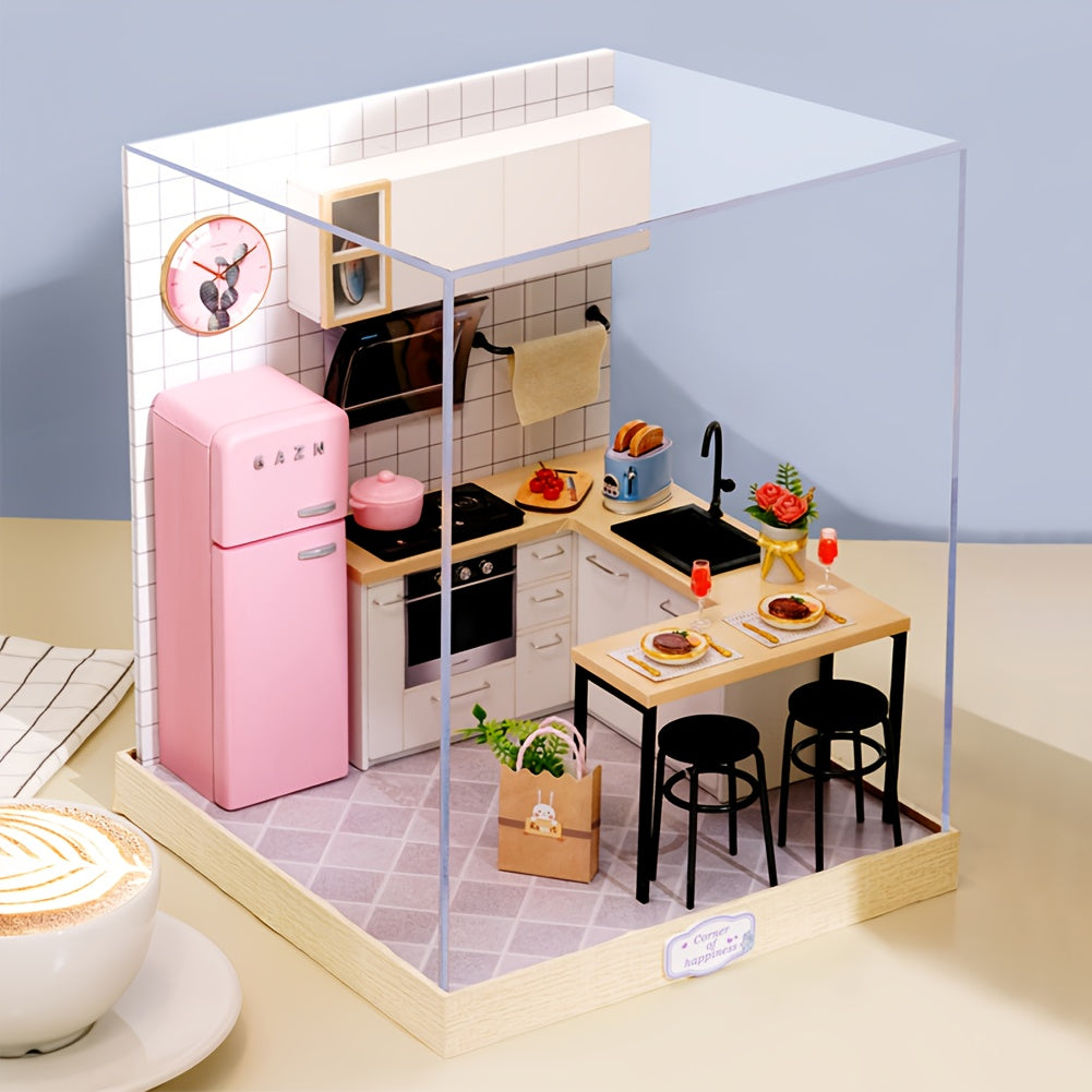 DIY Mini Dollhouse Puzzle Kit with Dust Cover – Small Miniature House Model No Glue Needed 4 Styles Tea Time Flavor Life Heartbeat Creativity Desktop Decor Gift Teens Ages 14+